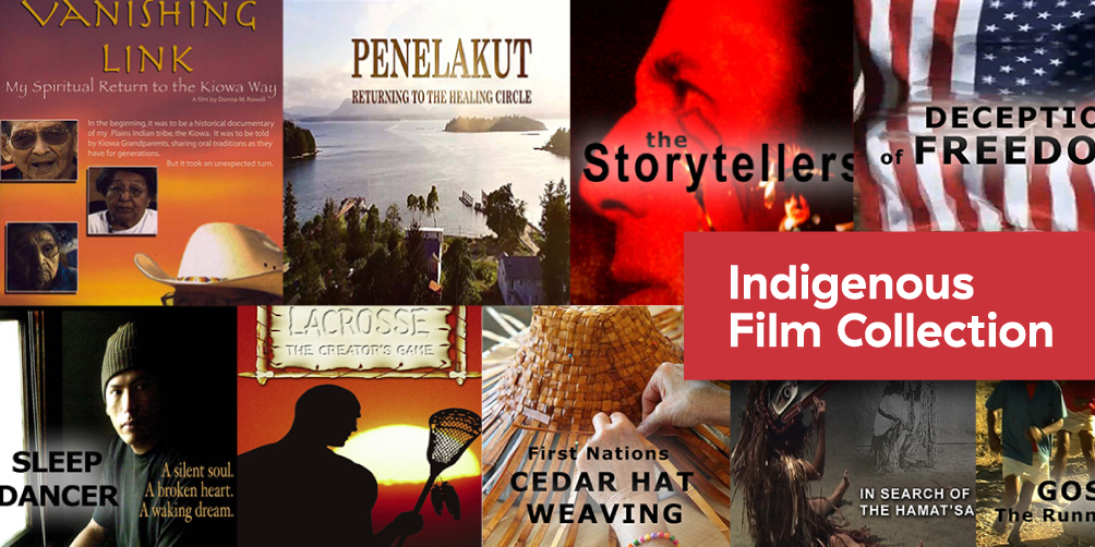 A collage of the cover art for some of the films available in VPL's Indigenous Collection.