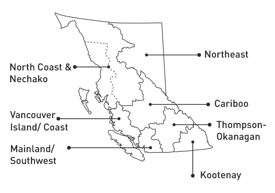 outline of BC showing seven regions