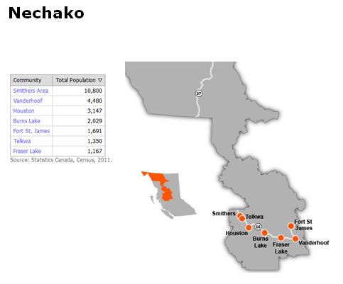 geographic outline and list of largest towns in Nechako