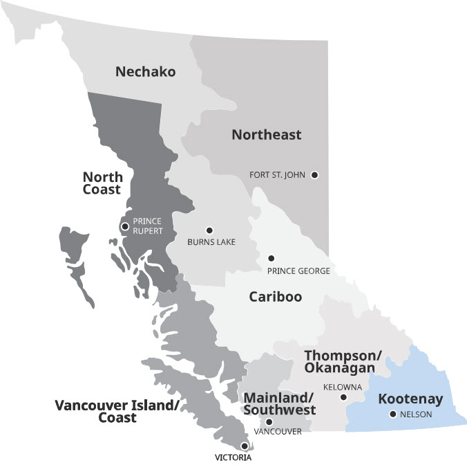 map of B.C. with the Kootenay region highlighted