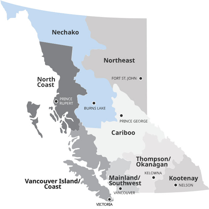 map of B.C. with the Nechako region highlighted