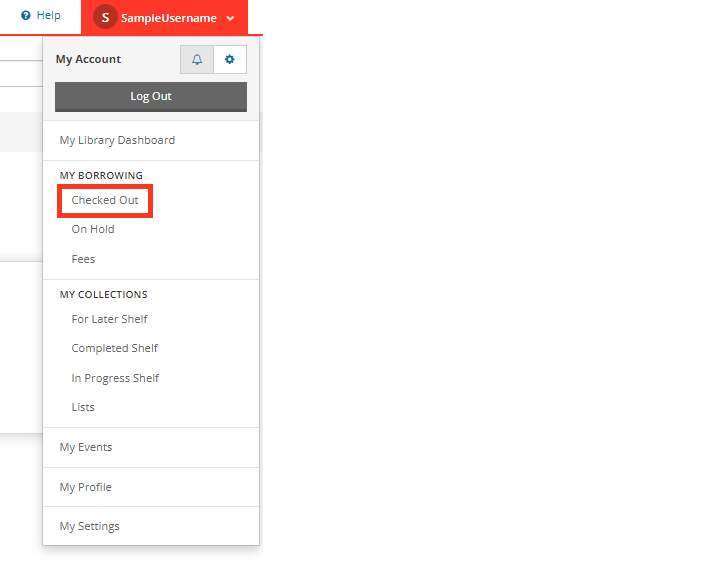 VPL Catalogue Checked Out dropdown menu on desktop
