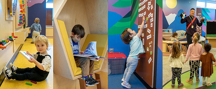 Kids playing, learning and reading at Britannia Branch library