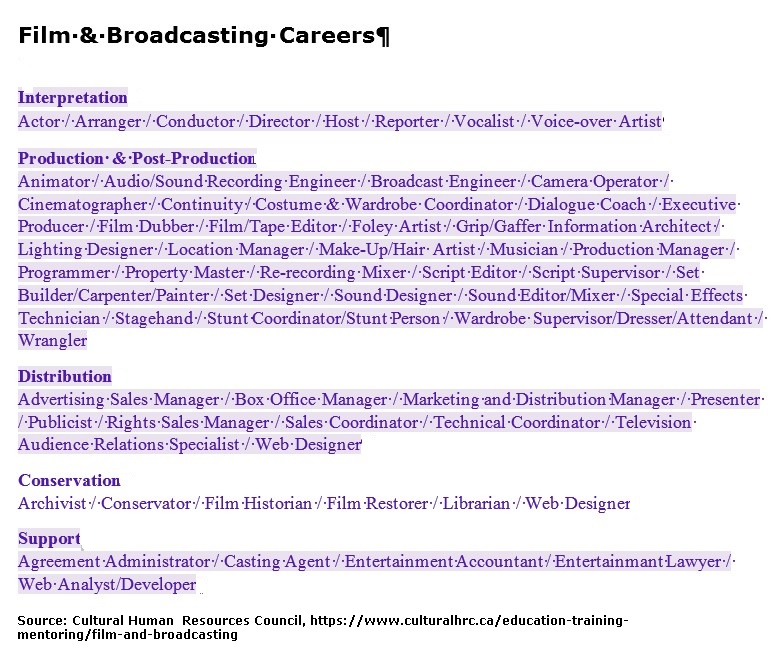 film &amp; broadcasting careers