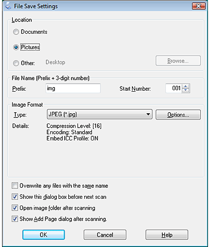 a screenshot of the 'File Save Setting' window