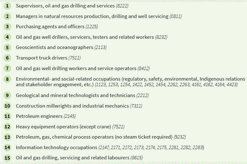 a chart showing the top oil and gas occupations