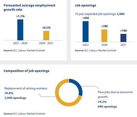 an infographic showing employment outlook in BC regions for plumbers