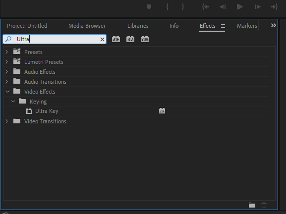 Searching for effects in the Project Panel in Adobe Premiere Pro