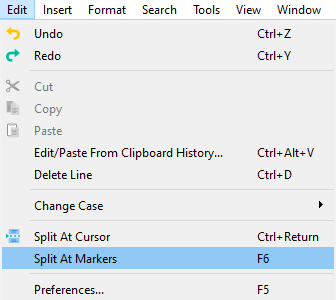 Click Edit &gt; Split at Markers