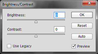 a screeshot of the 'Brightness/Contrast' menu in Photoshop