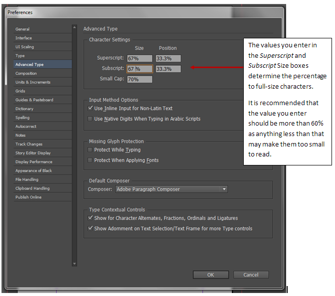 a screenshot of the 'Preferences' menu in InDesign