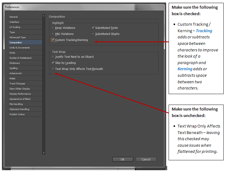 a screenshot of the 'Preferences' menu in InDesign