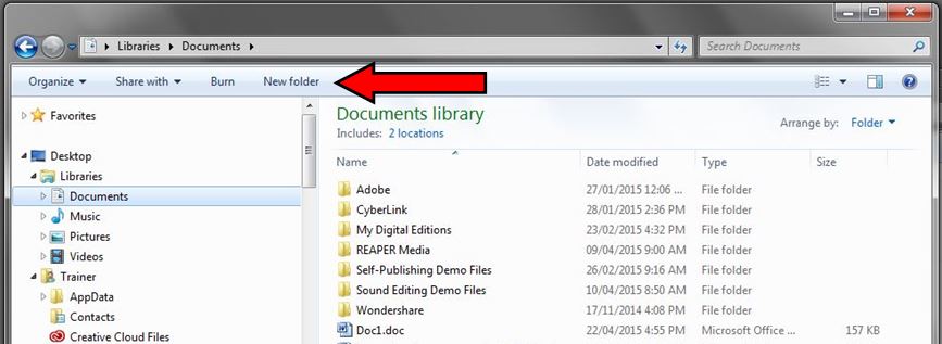 creating a new folder, screenshot