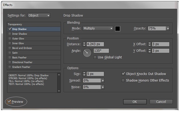 a screenshot of the 'Effects' menu in InDesign