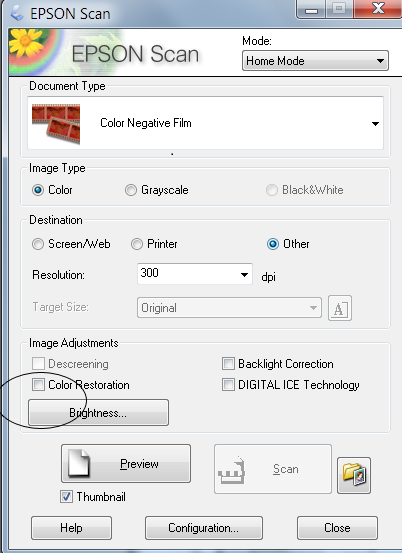 an image of the Epson's scan menu