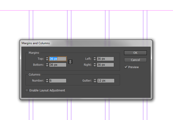 a screenshot of the 'Margins and Columns' menu in InDesign