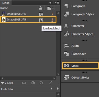 a screenshot of the 'Re-link' menu in InDesign