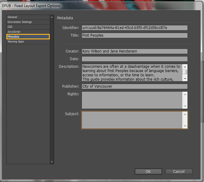 a screenshot of the 'Export Options' menu in InDesign