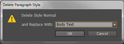 a screenshot of the 'Delete Paragraph Style' menu in InDesign