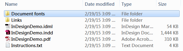 a screenshot of the files in the InDesign Package in InDesign