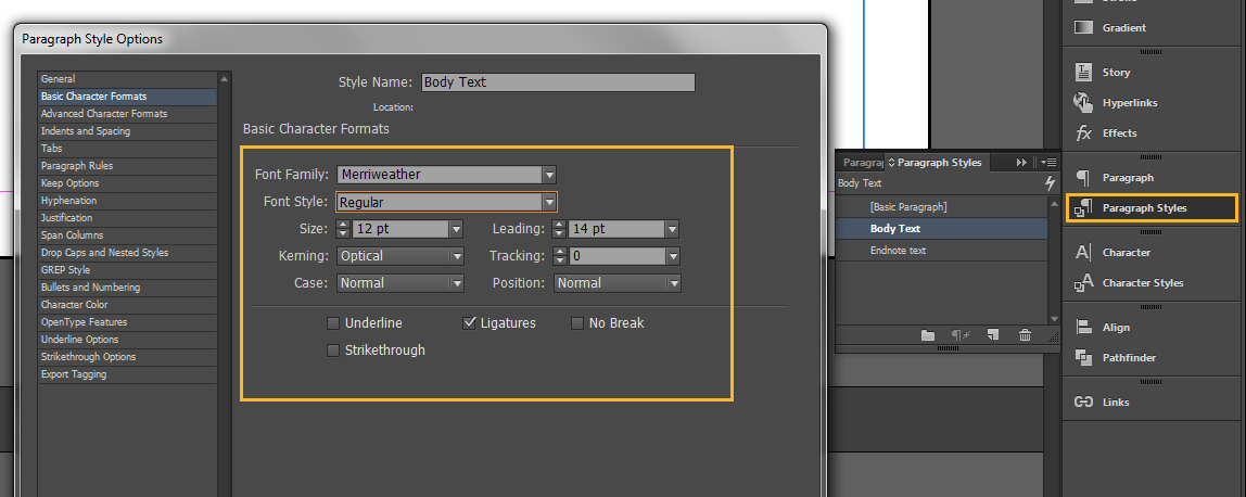 a screenshot of the 'Paragraph Style' menu in InDesign