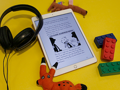 A photograph to promote digital materials like ebooks and audiobooks.