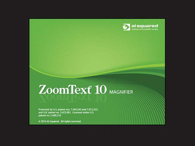 ZoomText software loading screen with a black background