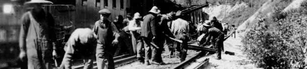 Photo of Chinese men laying C.P.R. track near Glenogle, 1924, British Columbia - Glenogle. VPL 1746