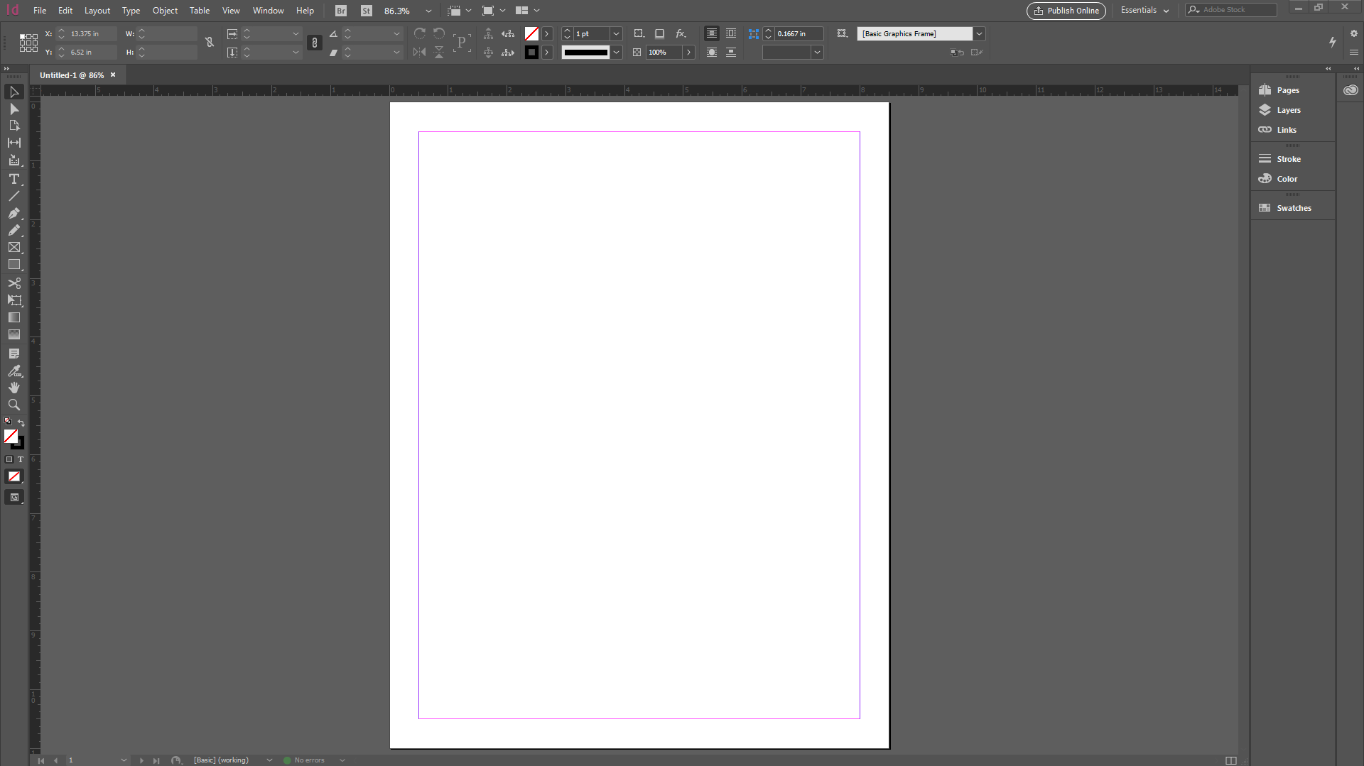 a screenshot of 'a blank page' with the margin measurements in InDesign