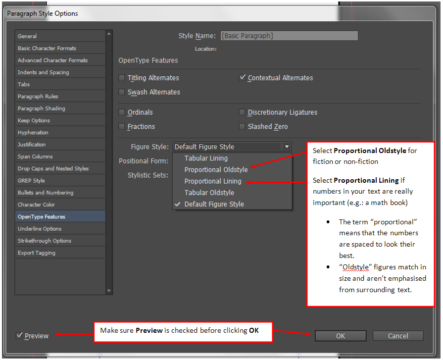 a screenshot of the 'Paragraph Style Options' menu in InDesign