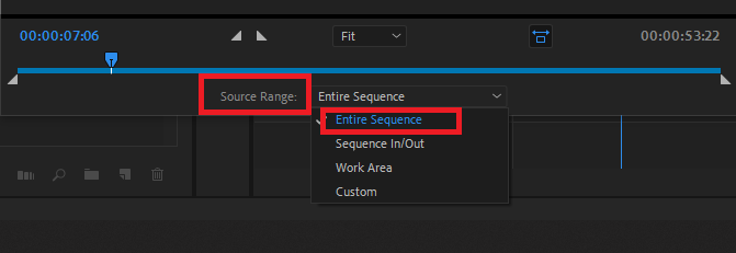 Source Range option in Adobe Premiere Pro