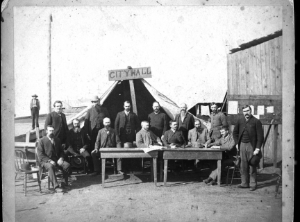 First Vancouver City Council Meeting after the fire - photograph by H. T. Devine