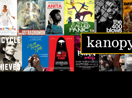 A banner of some of the movies viewable now on Kanopy