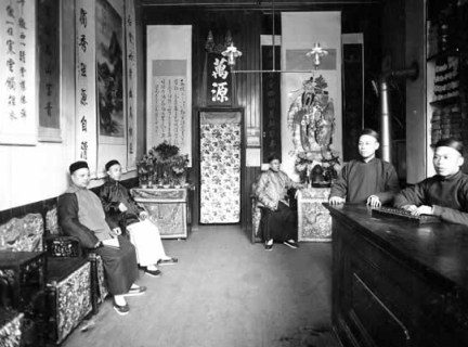 Photo of Interior of Chinese Joss House or store, 1902. Victoria, B.C. VPL 13114