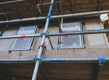 close view of scaffolding attach to the building