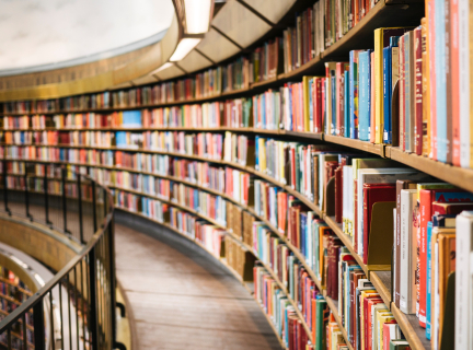 library shelves filled with books