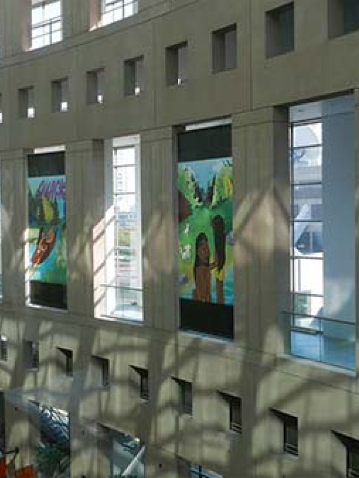 Library banners by the artist Kitty Guerin