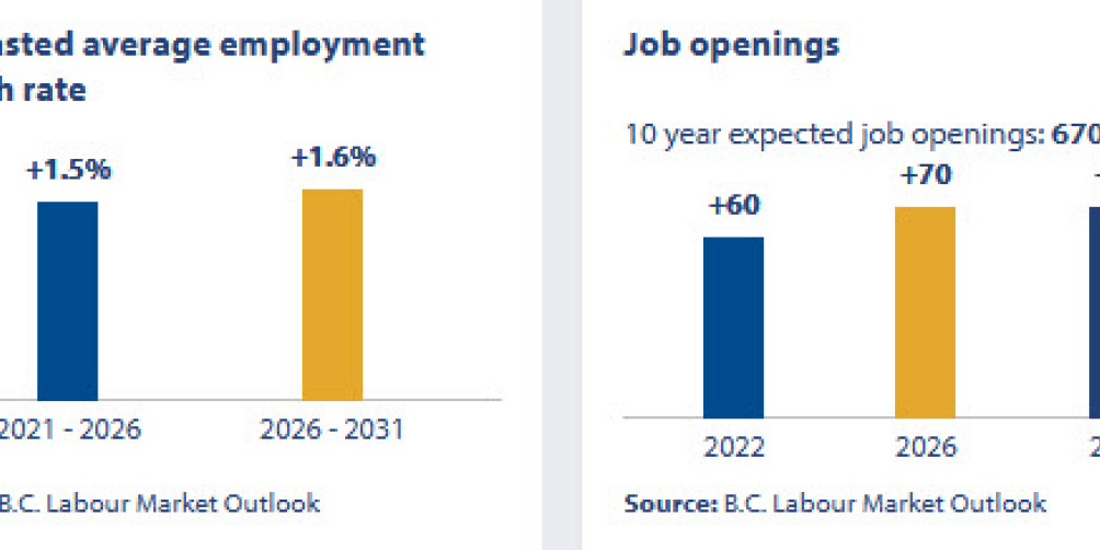 an infographic showing the job openings outlook in british columbia for architectural technologists and technicians