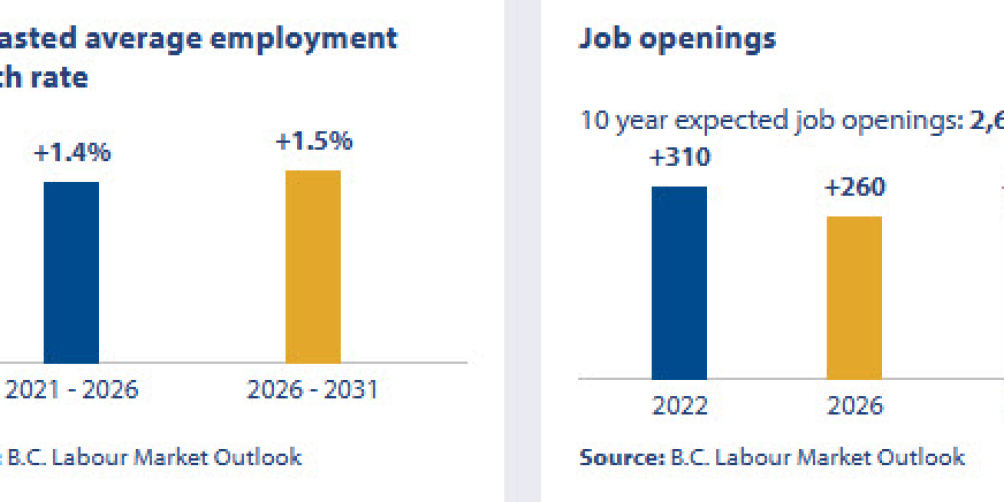 an infographic showing the job openings outlook in british columbia for family, marriage and related counsellors