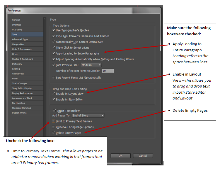 a screenshot of the 'Preferences' menu in InDesign